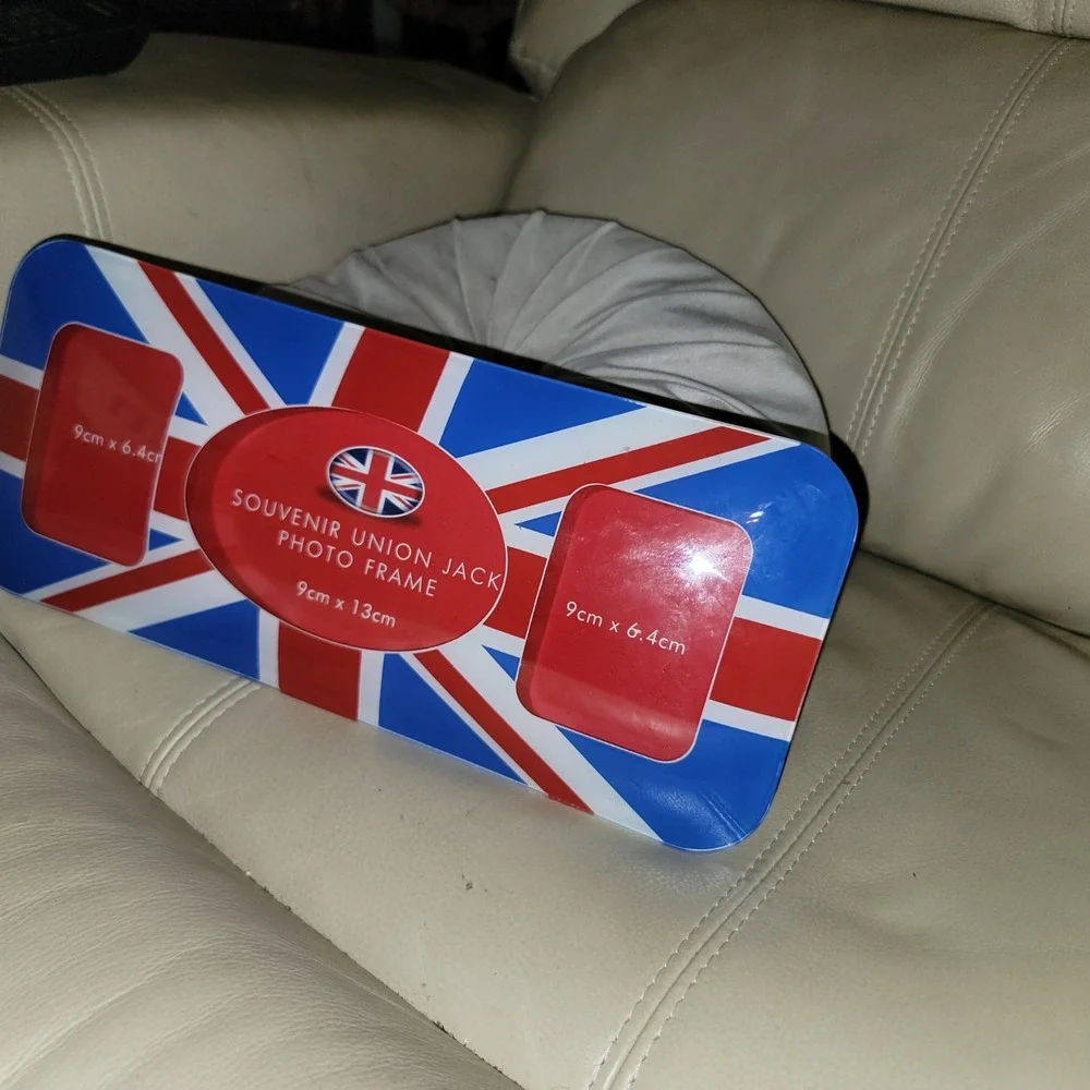 Souvenir Union Jack Double Photo Frame Red White Blue UK Flag